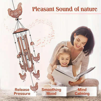 Wind Chime Outdoor Chicken Farmhouse Decor – Aluminum Tube Soothing Sound Garden Porch Patio Hanging Ornament
