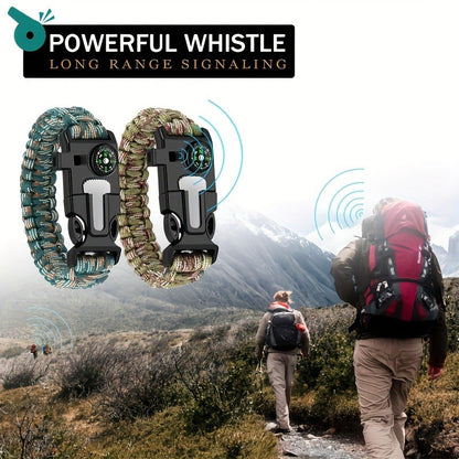 Paracord Survival Bracelet 2-Pack – 5-in-1 Tactical Emergency Bracelet with Fire Starter, Compass, Loud Whistle & Scraper