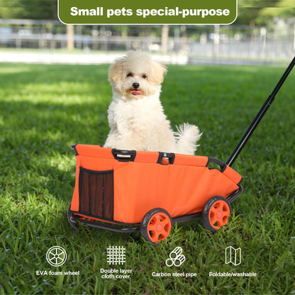 Pet Stroller Foldable 4-Wheel Dog Cat Stroller with Storage Basket – 360° Swivel Front Wheels, Rear Brake