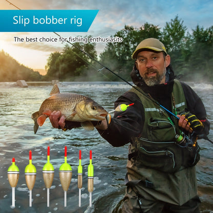Wooden Fishing Floats 12-Pack – 6 Sizes Slip Bobber Set for Crappie, Bluegill, Trout, Bass, Panfish, Catfish & Walleye | Freshwater Fishing
