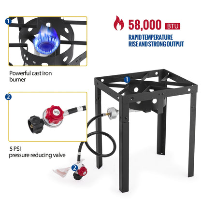 Outdoor Deep Fryer 18 Qt Dual Basket Propane Fish Fryer 58000 BTU Cast Iron Burner with Stand for BBQ Camping Tailgate