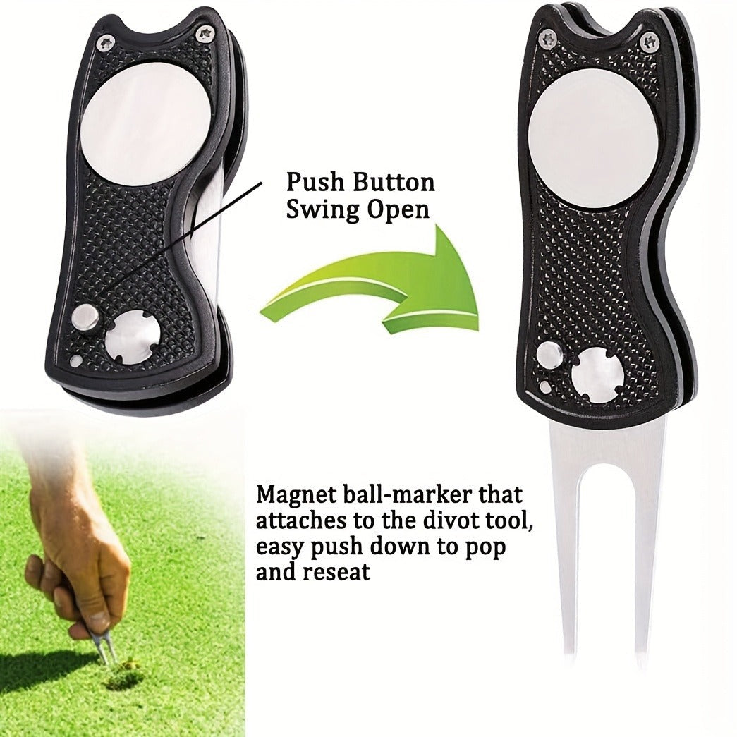Five-Piece Golf Cleaning Set with Three Waffle Towels, Dual-Bristle Club Brush and Retractable Divot Tool