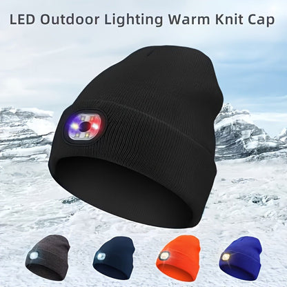 LED Knit Beanie with USB Rechargeable Lights – Light-Up Acrylic Knit Hat for Running, Hiking & Outdoor Activities