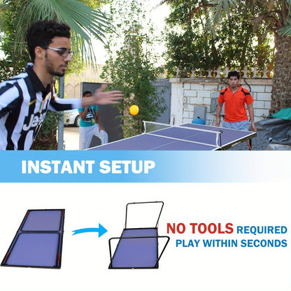 Foldable Ping Pong Table 4.5ft – Portable Midsize Table Tennis Table for Indoor & Outdoor, Family & Camping Game Set with 2 Paddles