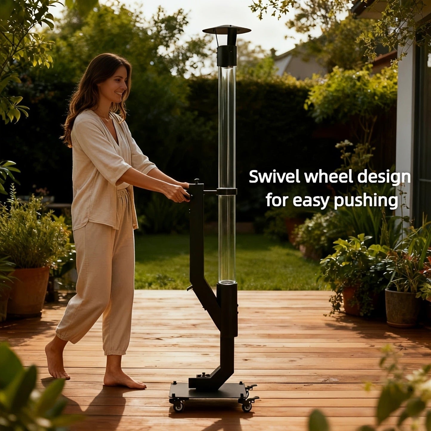 Wood Pellet Patio Heater Portable Gravity Feed Rocket Stove with Glass Tube Flame, Smokeless Non-Electric Outdoor Fire Pit for Backyard