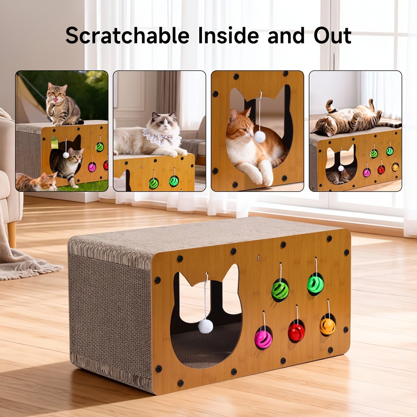 Cat Scratching Board with Interactive Rolling Ball – Multifunctional Cat Furniture for Scratching Playing & Resting