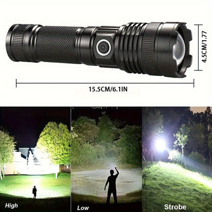 Survival Flashlight with Fire Starter – 3000 Lumen Rechargeable Aluminum Torch, Fresnel Lens Igniter, Zoomable LED