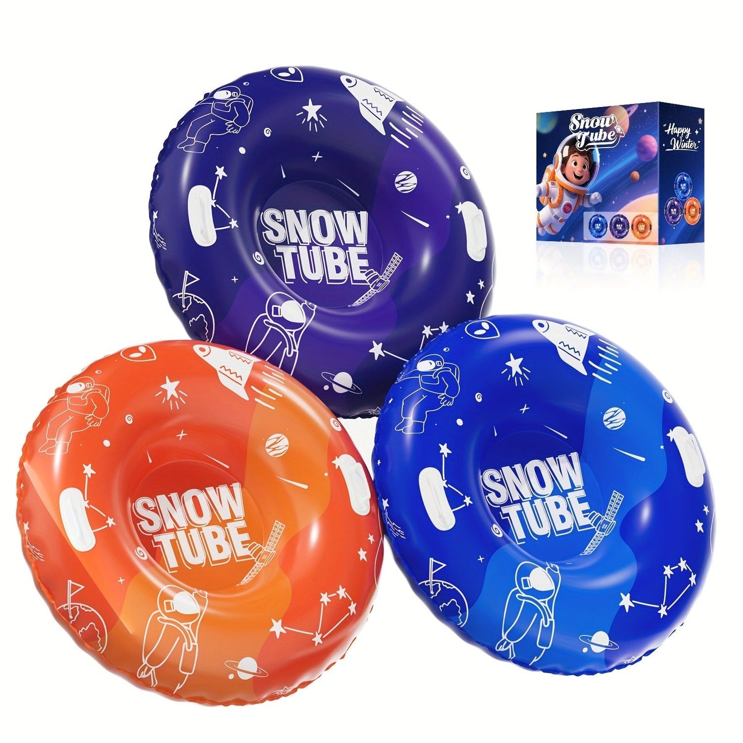 Snow Tubes for Adults 36 Inch 3-Pack – Extra-Large PVC Snow Sleds with 2 Dual Handles, Heavy-Duty Inflatable Snow Tubes for Hill Sledding
