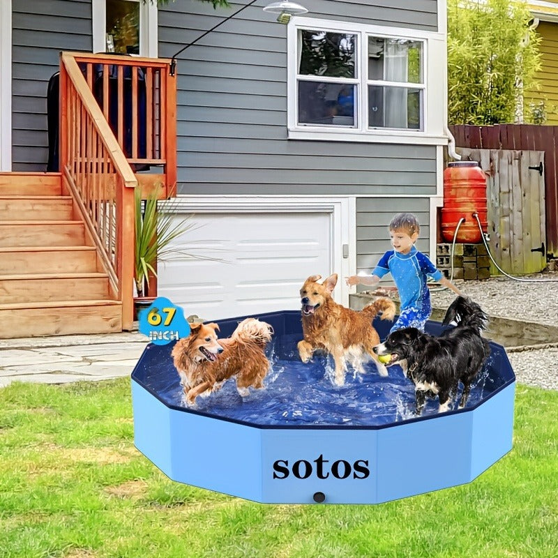 Foldable Dog Pool, Portable Hard Plastic Pet & Kids Swimming Pool, Anti-Slip Collapsible Bathtub for Indoor Outdoor Backyard Use