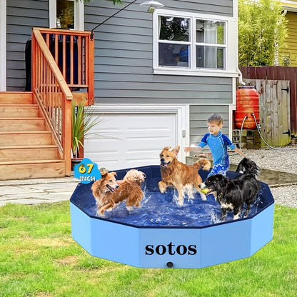 Foldable Dog Pool, Portable Hard Plastic Pet & Kids Swimming Pool, Anti-Slip Collapsible Bathtub for Indoor Outdoor Backyard Use