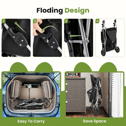 3-Wheel Pet Stroller for Small & Medium Dogs Cats – Foldable Jogger Stroller with Weather Cover, Storage Basket & Cup Holder