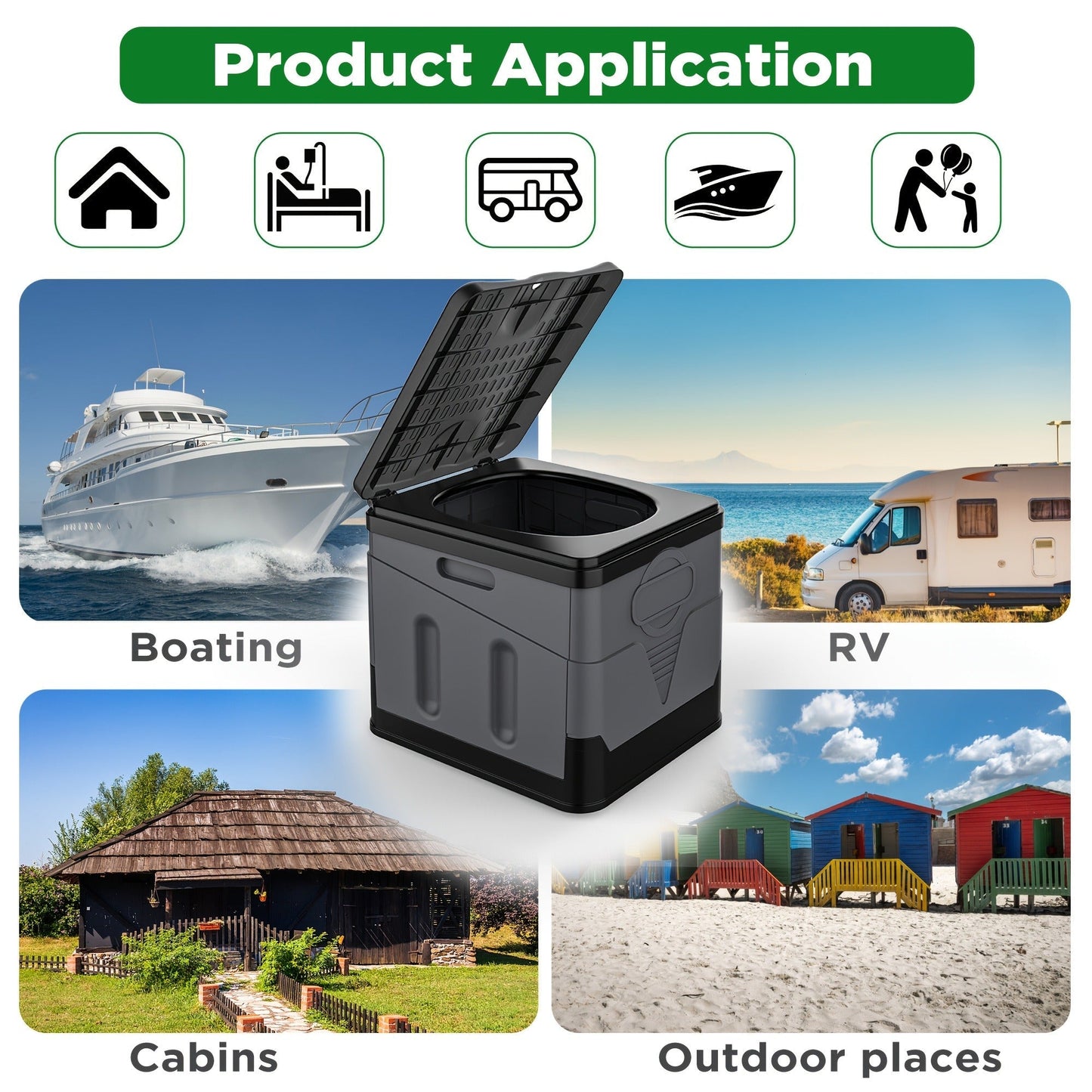 Portable Folding Camping Toilet with Carry Bag & 12 Waste Bags – Ventilated Easy-Clean Commode for Camping, Hiking, Boating, Road Trips