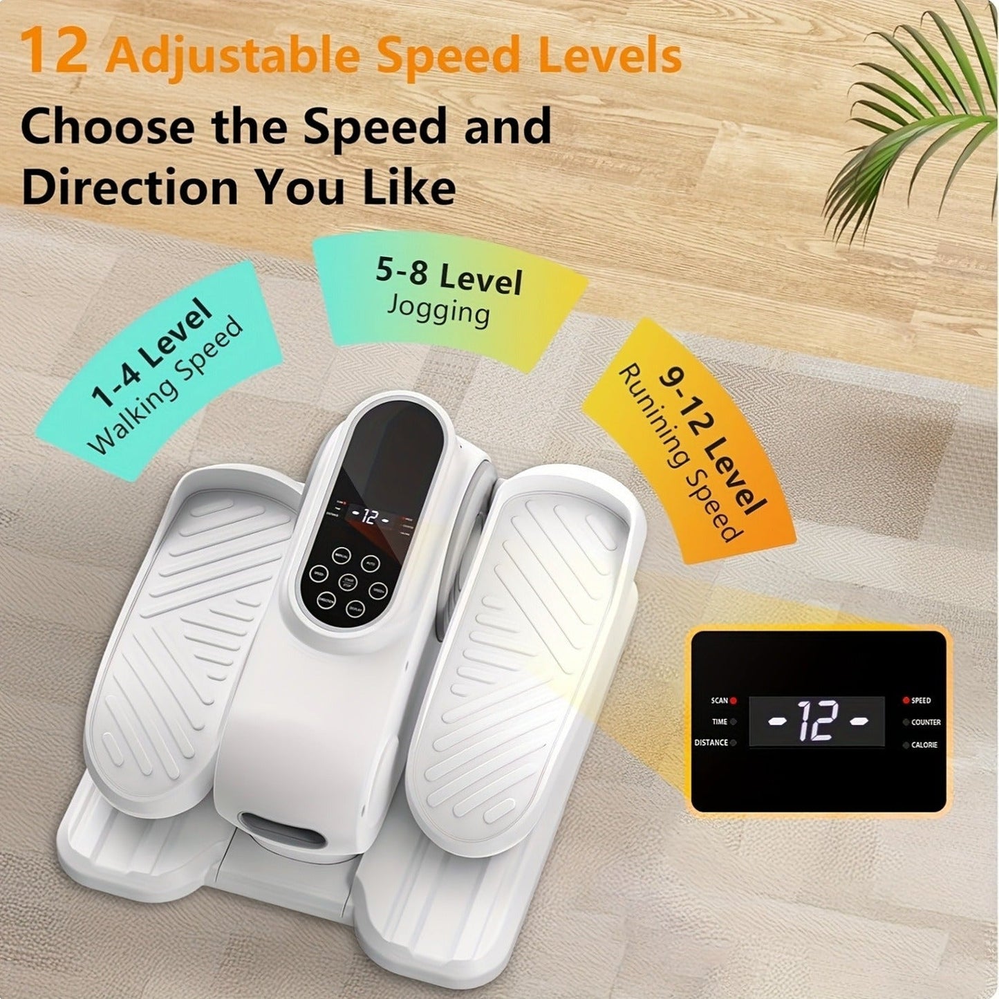 Under Desk Elliptical Machine – 12-Speed Electric Seated Leg Exerciser, Quiet & Portable Foot Pedal Trainer with Remote