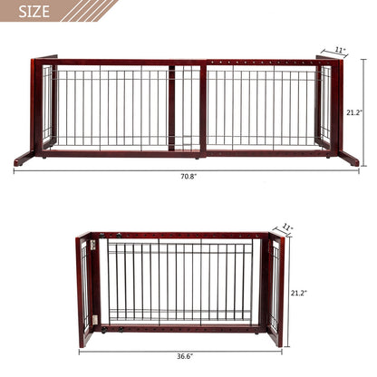 Freestanding Pet Gate for Dogs & Cats – Solid Wood Dog Gate for House, Adjustable 40" to 71" Wide, Indoor Dog Fence for Doorways Stairs