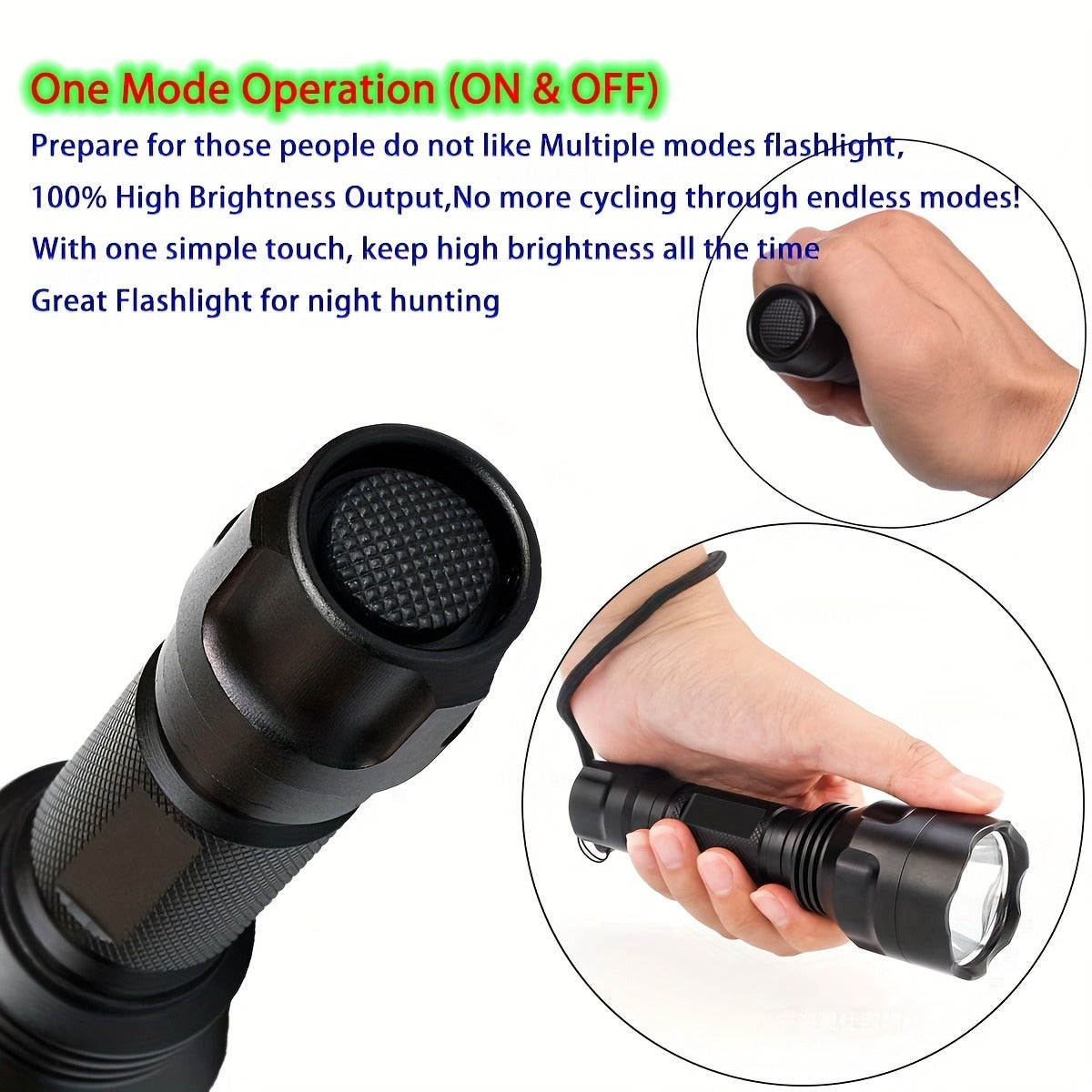 Flashlight Red, Green or White Hunting Light with Remote Switch, 18650 Battery and Mount Options