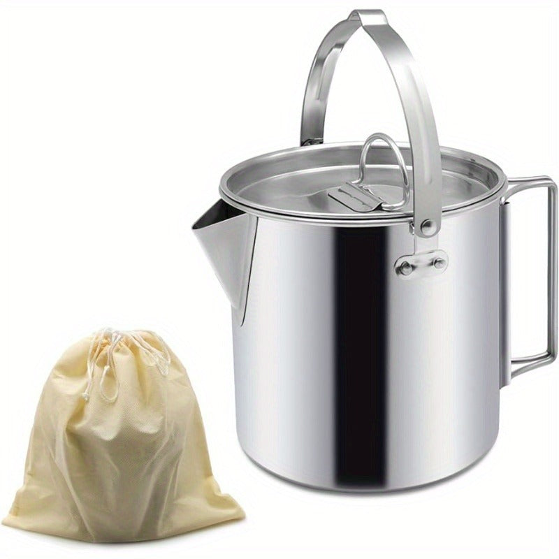 Stainless Steel Camping Kettle 1.2L Collapsible Hanging Portable Outdoor Teapot with Lid for Camping Hiking Picnic Backpacking Campfire