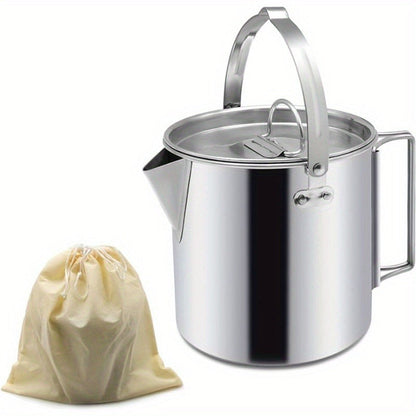 Stainless Steel Camping Kettle 1.2L Collapsible Hanging Portable Outdoor Teapot with Lid for Camping Hiking Picnic Backpacking Campfire