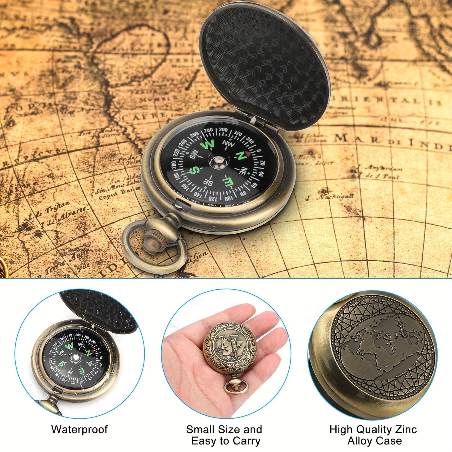 Vintage Pocket Compass Luminous Indicator – Compact Outdoor Navigation Tool for Hiking, Camping, Mountaineering & Adventures