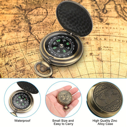 Vintage Pocket Compass Luminous Indicator – Compact Outdoor Navigation Tool for Hiking, Camping, Mountaineering & Adventures