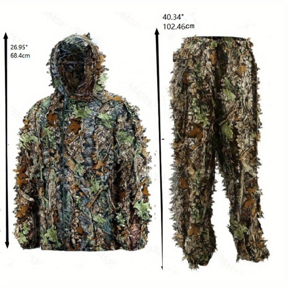 Ghillie Suit 3D Camo Hunting Set – Lightweight Breathable Hooded Camouflage Jacket & Pants for Deer Hunting Sniper Airsoft & Wildlife