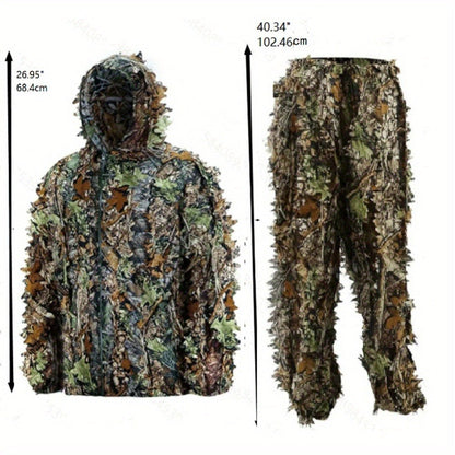 Ghillie Suit 3D Camo Hunting Set – Lightweight Breathable Hooded Camouflage Jacket & Pants for Deer Hunting Sniper Airsoft & Wildlife