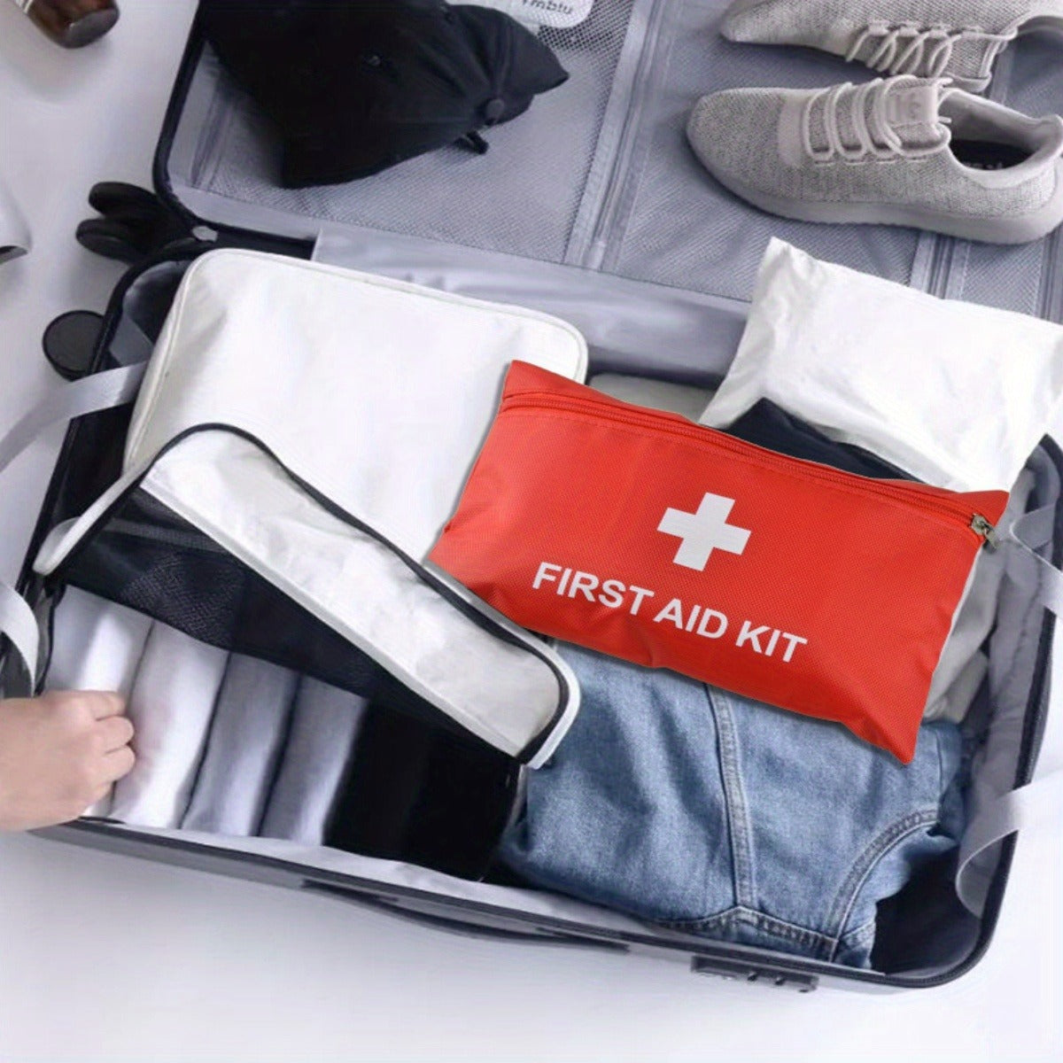 First Aid Bag 16-Pack – Empty Water-Resistant Nylon Pouch with Full-Open Zipper & Cross Symbol, Lightweight Portable Medical Bag for Home