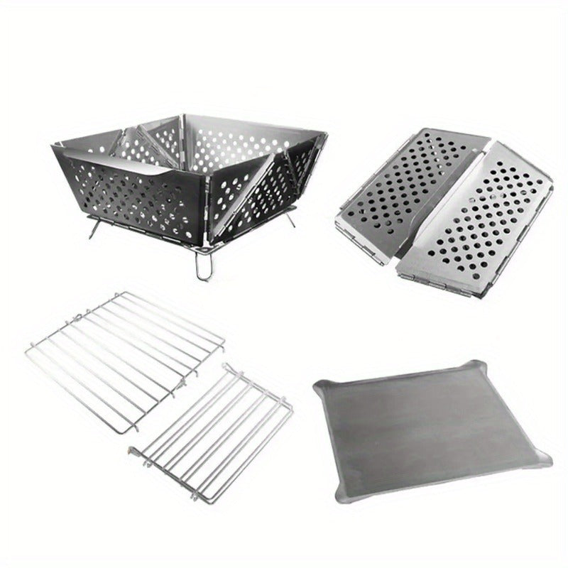 Wood Burning Camp Stove Portable Stainless Steel, Mini Folding Charcoal BBQ Grill, Camping Wood Stove Burner