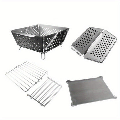 Wood Burning Camp Stove Portable Stainless Steel, Mini Folding Charcoal BBQ Grill, Camping Wood Stove Burner