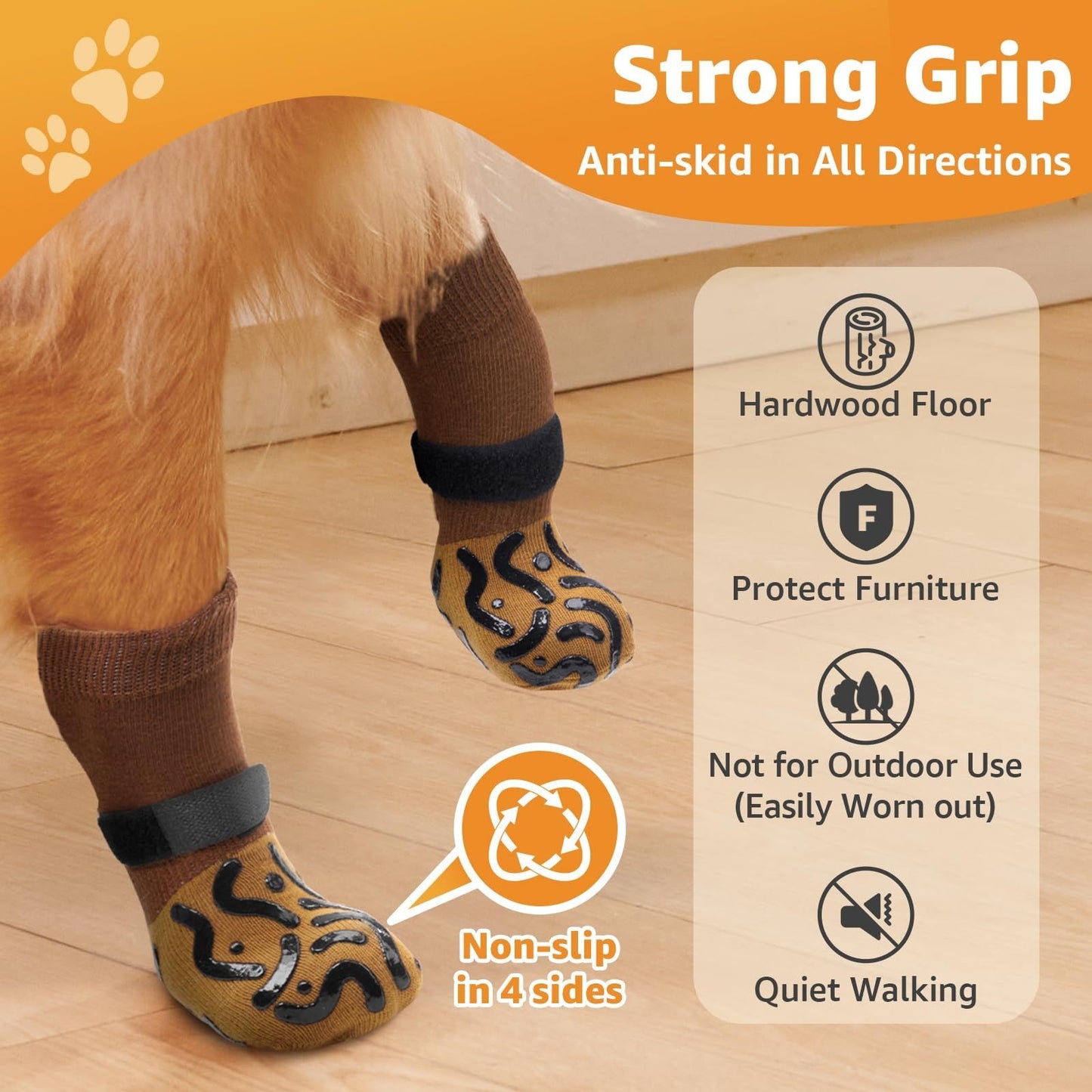 Non-Slip Dog Socks Double-Sided Grip Paw Protector with Adjustable Straps – Anti-Lick Dog Booties for Hardwood Floors