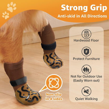 Non-Slip Dog Socks Double-Sided Grip Paw Protector with Adjustable Straps – Anti-Lick Dog Booties for Hardwood Floors