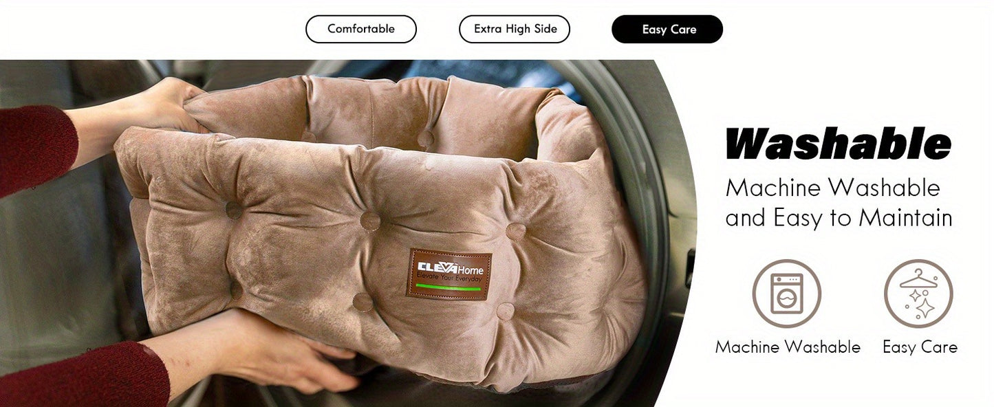 Cat Bed Round Deep Nest for Indoor Cats up to 15lbs, Luxurious Velvet Feel Extra High Sides, Machine Washable Non-Slip Bottom