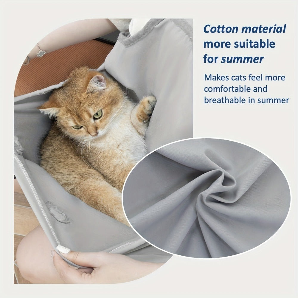 Cat Grooming Apron Restraint Bag with 4 Fixed Holes – Breathable Anti-Scratch Cat Bathing Bag for Nail Trimming, Ear Cleaning & Grooming