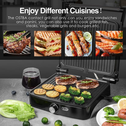 Panini Press Grill Indoor Sandwich Maker 4 Slice, Non-Stick 1200W Electric Grill with Temperature Control