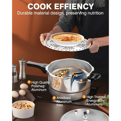 Pressure Cooker Aluminum with Canner Rack, Large 6QT 8QT 10QT Pressure Canner for Home Canning
