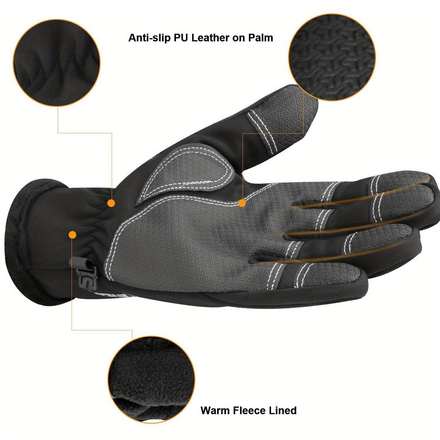 Two-Pair Full-Finger Winter Gloves in Black or Gray with Complete S, M, L, XL and XXL Size Grid
