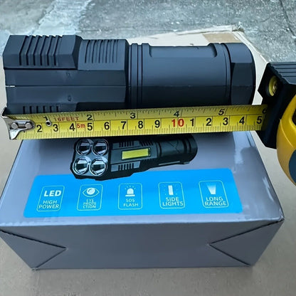 Flashlight 6-Pack Rechargeable Hand Torch Set with Main Beam, COB Side Light and Power Display