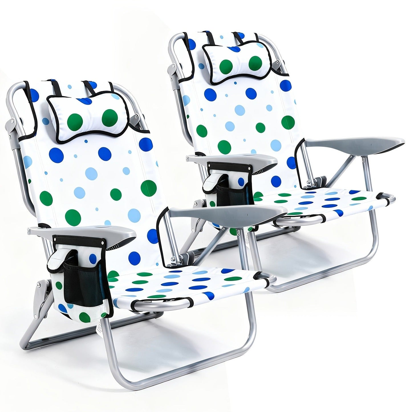 Folding Beach Chair Lay Flat Camping Chair for Adults 4 Position Adjustable Backpack Chair with Cup Holder Towel Bar Cooler Pouch