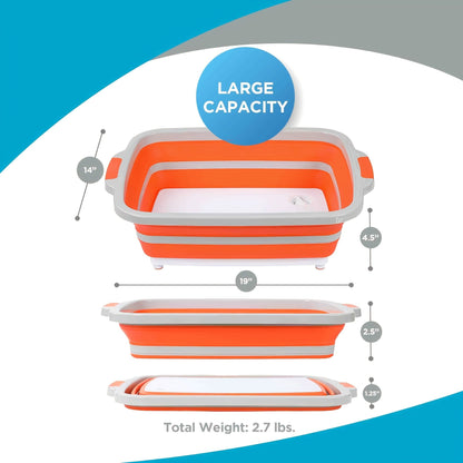 Collapsible BBQ Prep Caddy with Cutting Board & Lid – 3-in-1 Foldable Grill Preparation Tub, Food-Safe Plastic
