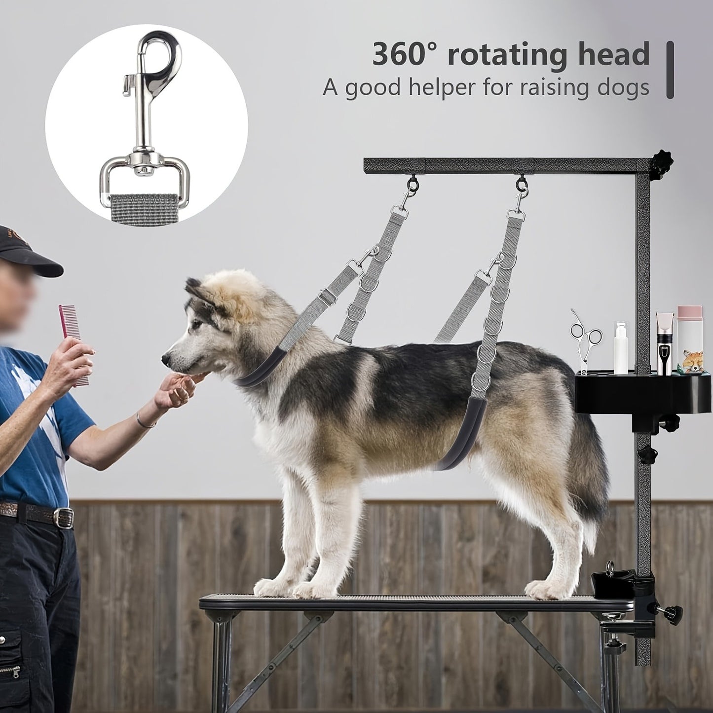 Dog Grooming Traction Rope Set 3pcs – Adjustable Restraint Loop with Rings, No Battery Needed, Pet Bathing & Styling Restraint Accessories
