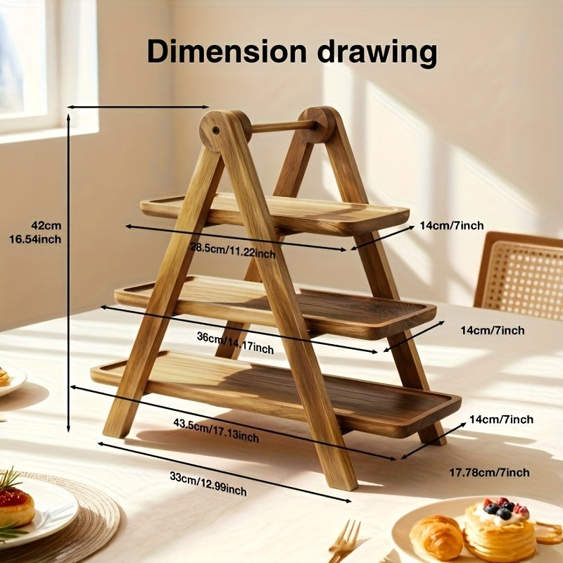 Cake Stand 3 Tier Wooden Serving Tray Farmhouse Dessert Display Cupcake Tower Bread Basket Collapsible Tiered Platter for Wedding Party
