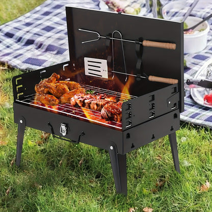 Charcoal Grill Portable BBQ with Hood – Foldable Compact Outdoor Barbecue Grill for Camping Tailgating Picnic Backyard Cookouts |