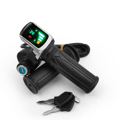Electric Bike Scooter Key Throttle Grip Handle with LCD Display | 24V 48V Compatible | E-Bike Twist Throttle with Power Lock Wiring