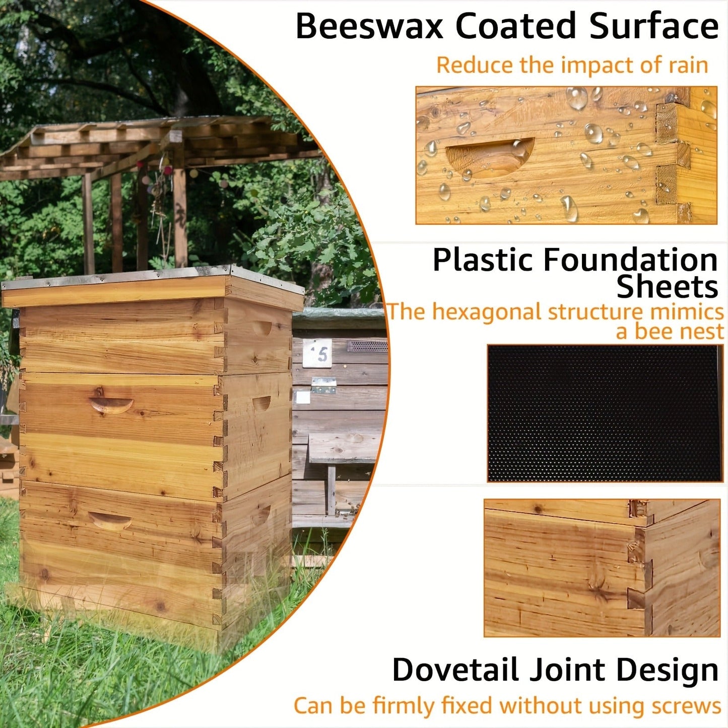 Langstroth Beehive Kit 3 Layer Beeswax Coated 2 Deep Boxes & 1 Medium Super — No Frames