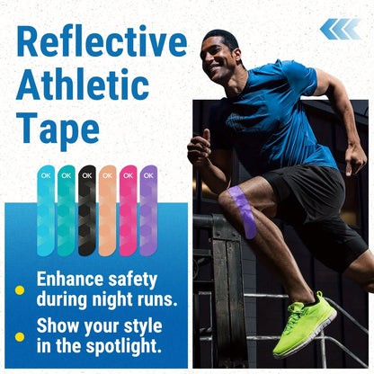 Sports Kinesiology Tape 20 Precut Strips Purple Reflective – Elastic Synthetic Athletic Muscle Support Tape, Quick Adhesion, 2" x 10" Each