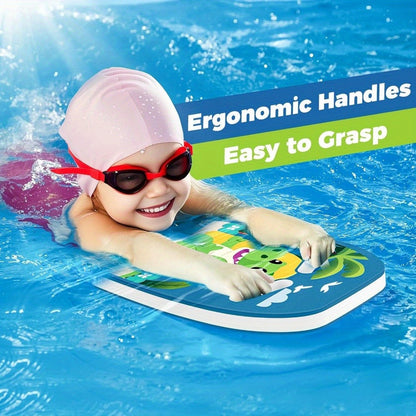 Kids Swimming Kickboard – Cute Dinosaur Cartoon Design, Blue Buoyant Foam Pool Training Aid for Toddlers Children