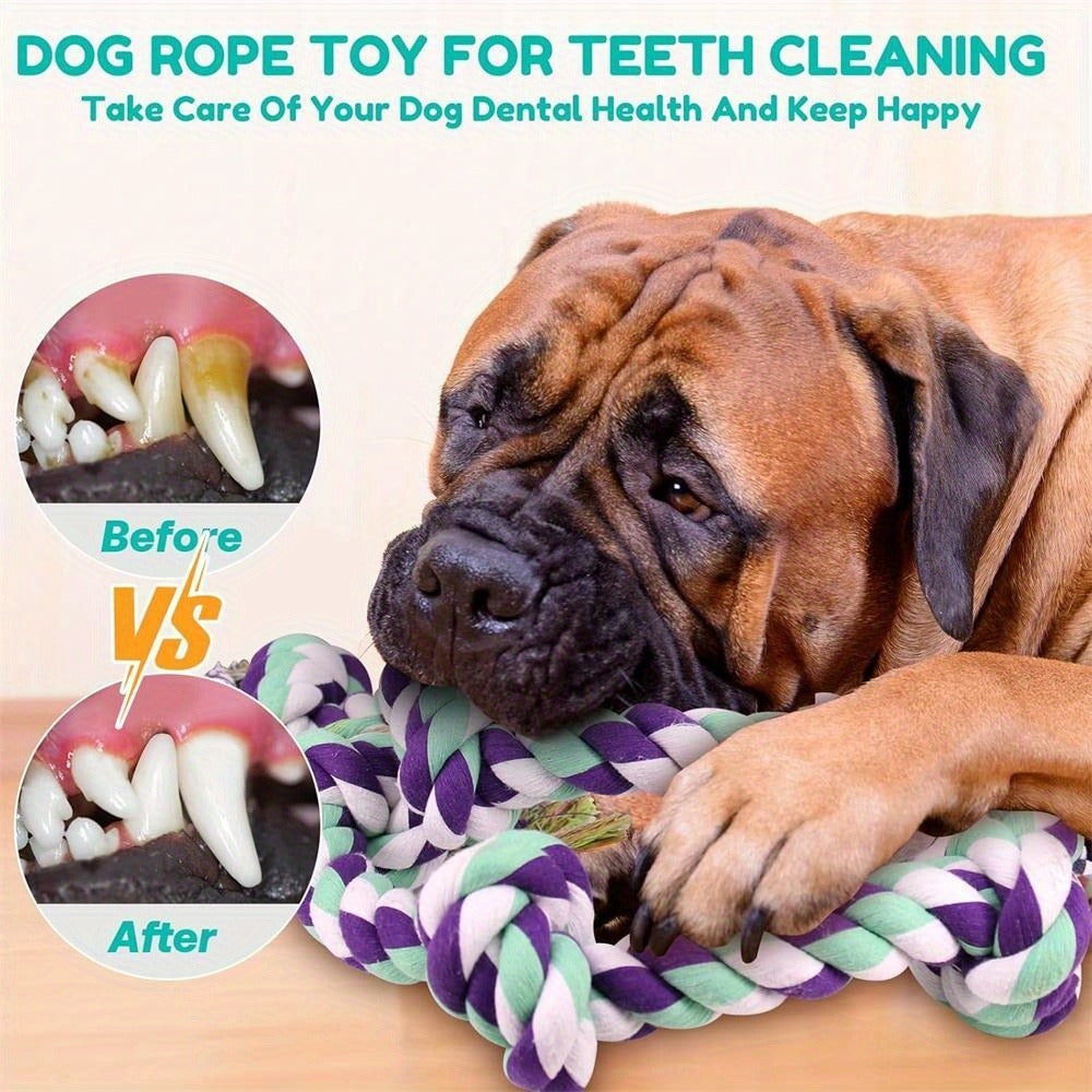 Rope Dog Toy 6-Knot Tug of War Chew Toy for Large Dogs – Heavy Duty Teeth Cleaning Rope Bone Toy for Aggressive Chewers
