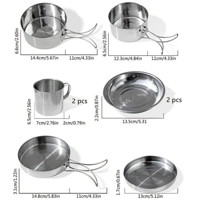 Camping Tableware Set 8 Piece Stainless Steel – Portable Outdoor Dining Set with Foldable Handle Plates, Cups & Utensils | Lightweight