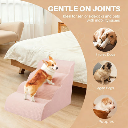 Dog Stairs for High Beds & Sofa – Extra Wide Foam Pet Steps with Non-Slip Bottom, Soft Cushioned Dog Ramp for Couch, Ideal for Small Dogs