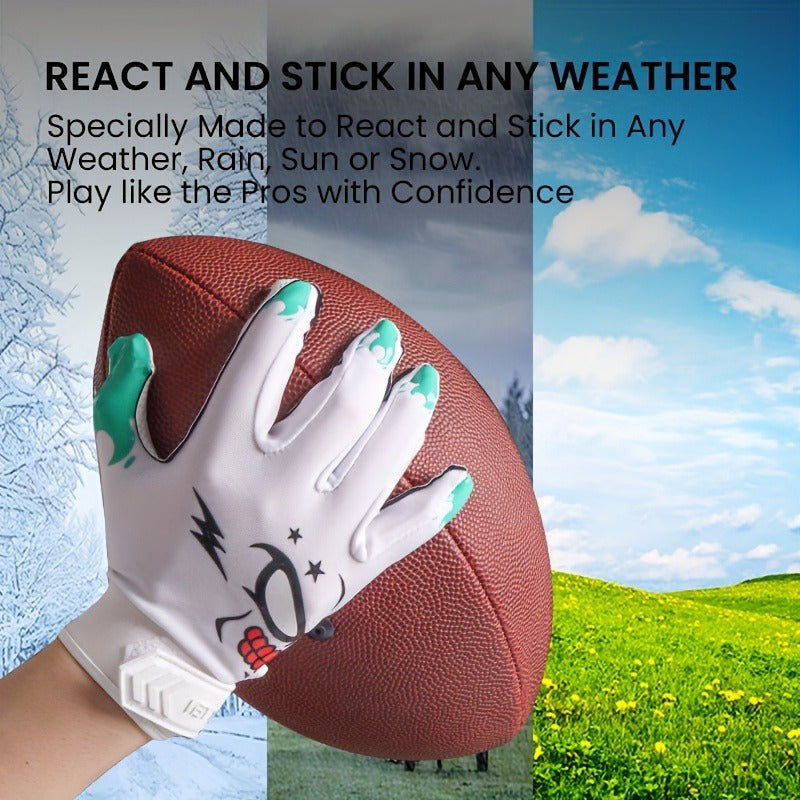 Sticky Grip Youth Football Receiver Gloves | Non-Slip Palm, Breathable Design for Boys & Girls – Hook-and-Loop Fit for Practice