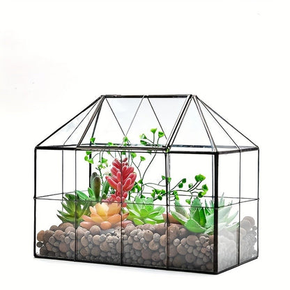 Geometric Glass Terrarium with Swing Lid 9.84x5.31x7.87 Inch Victorian Wardian Case for Succulents Cactus Air Plants Ferns Indoor Desktop
